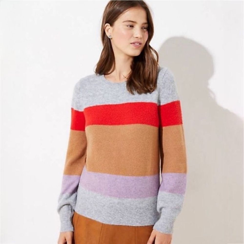 Loft Women's Multicolor Color Block Striped Wool Blend Pullover Sweater Large